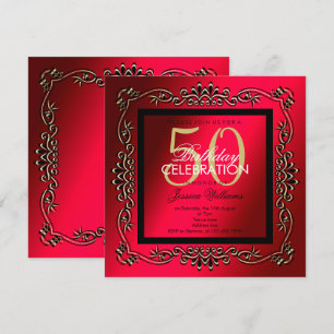 Convites Classy Gold & Cerise para Aniversário de 50 anos d