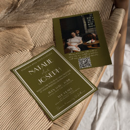 Convites Classy Grassland Fancy Retro QR Code Photo Wedding