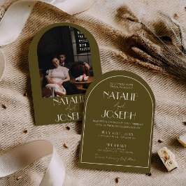 Convites Classy Grassland Old Money Arched Photo Wedding