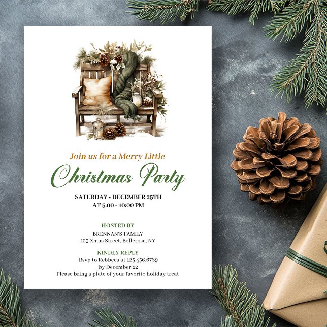 Convites Classy Green And Gold Christmas Nook Party Invite (Classy Green And Gold Christmas Tree Party Invite)