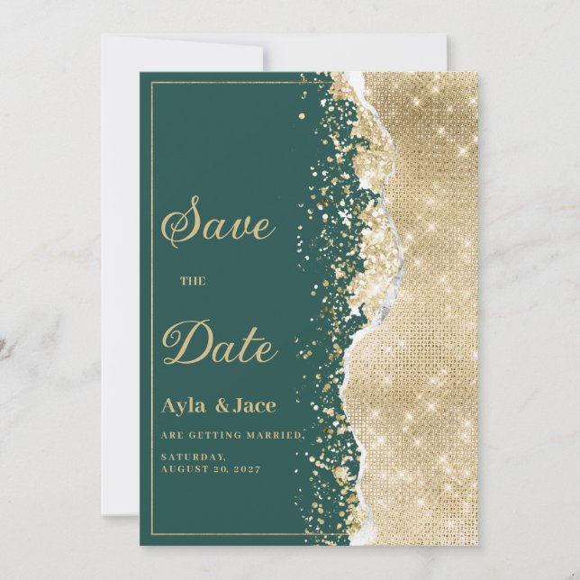 Convites Classy luxury green gold glitter Save the Date  (Frente)