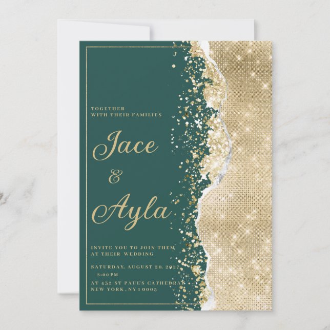 Convites Classy luxury green gold glitter Wedding (Frente)
