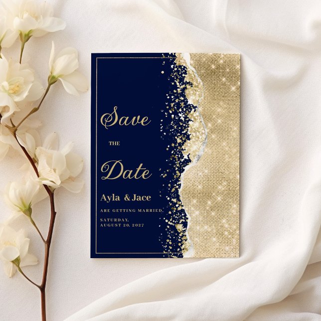 Convites Classy luxury navy blue gold glitter Save the Date (Classy luxury navy blue gold glitter Save the Date)