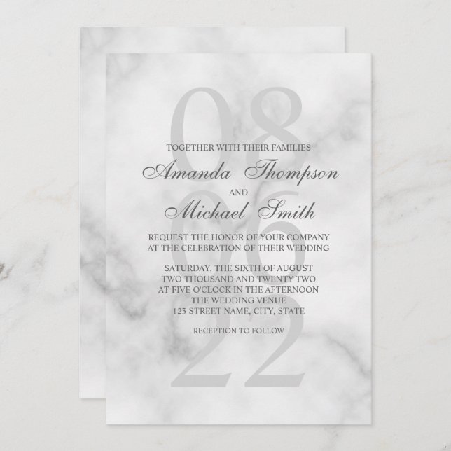 Convites Classy Marble Elegant Wedding (Frente/Verso)