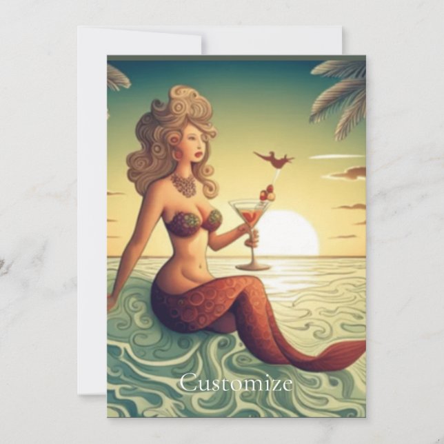 Convites Classy Martini Mermaid Thunder_Cove (Frente)