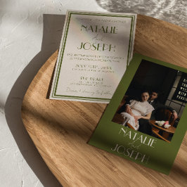 Convites Classy Old Money Olive Green Luxury Photo Wedding