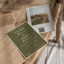 Convites Classy Olive Green Old Money QR Code Photo Wedding
