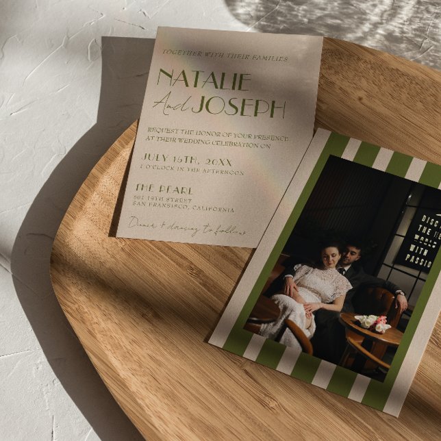 Convites Classy Olive Green Old Money Retro Photo Wedding (Criador carregado)