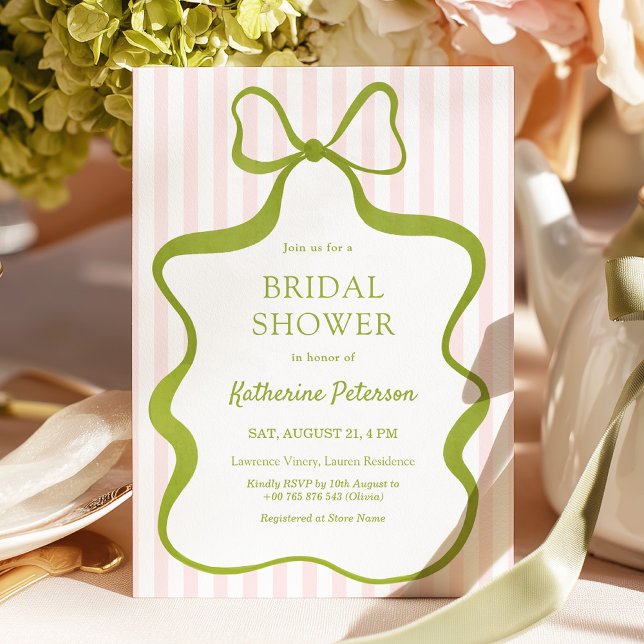Convites Classy Pink & Sage Bridal Shower Invitation (Criador carregado)