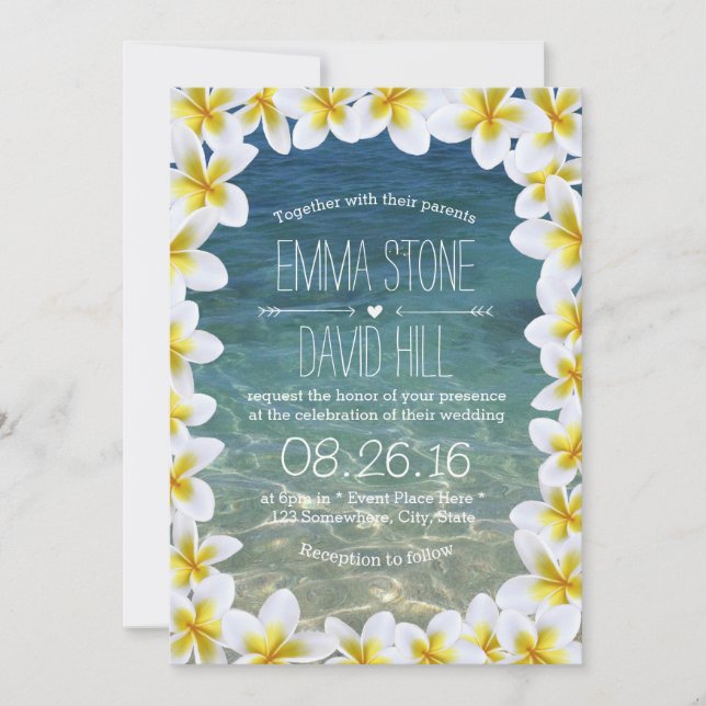 Convites Classy Plumeria Floral Frame Beach Wedding (Frente)