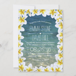 Convites Classy Plumeria Floral Frame Beach Wedding