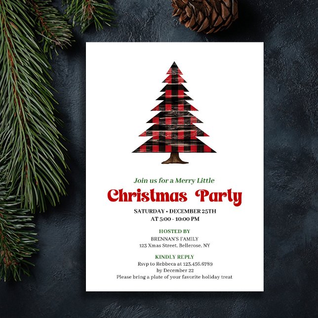 Convites Classy Red Black Plaid Festive Editable Invite (Classy Red Black Plaid Festive Editable Invite)
