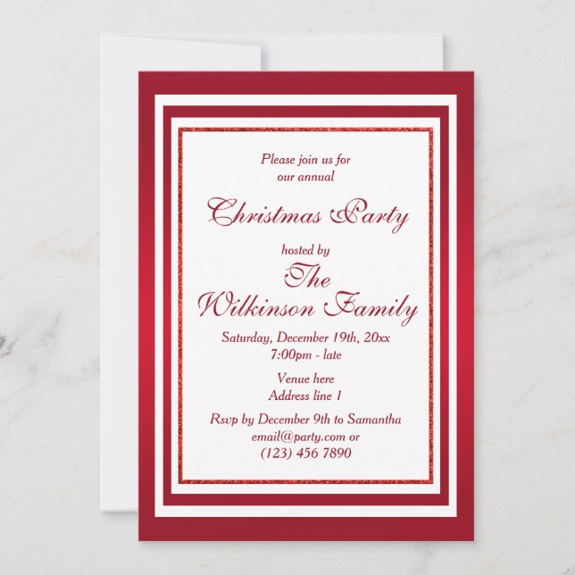 Convites Classy Ruby Red & White Christmas Party (Frente)