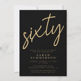 Convites Classy Script Sixty Black Gold 60th Birthday Party