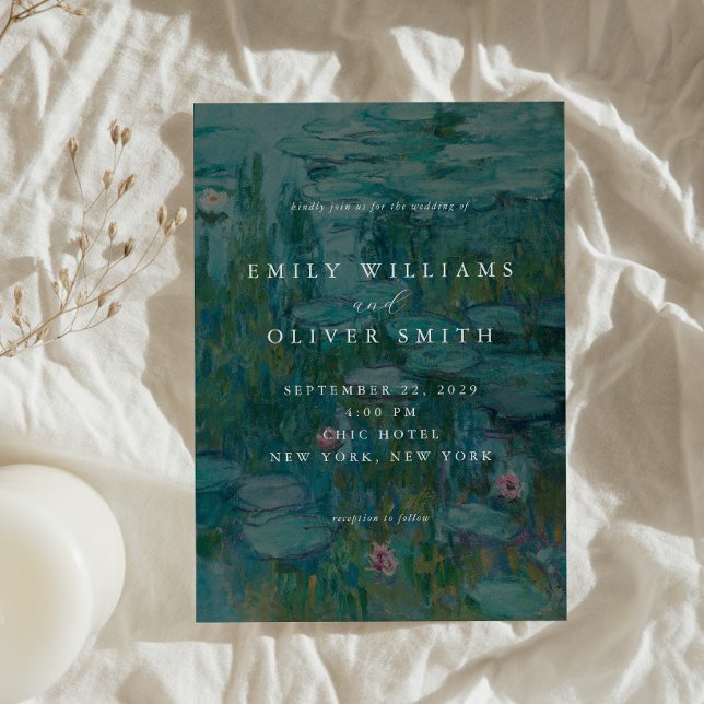 Convites Claude Monet Water Libera Casamento Minimalista (Criador carregado)