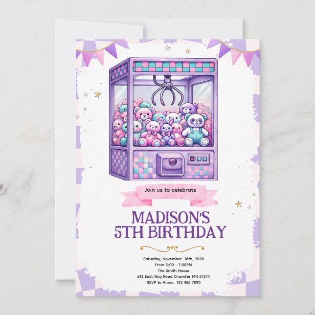 Convites Claw machine arcade party invitation (Frente)