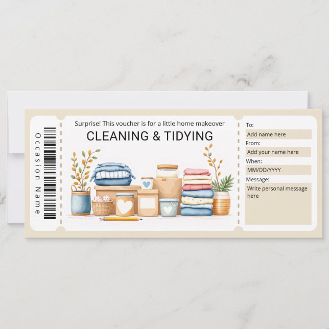 Convites Cleaning and Tidying Gift Certificate  (Frente)