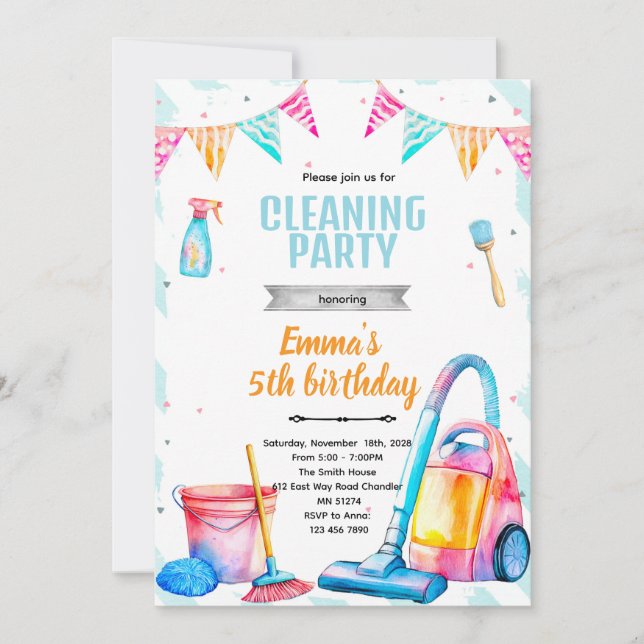 Convites Cleaning theme girl party invitation (Frente)