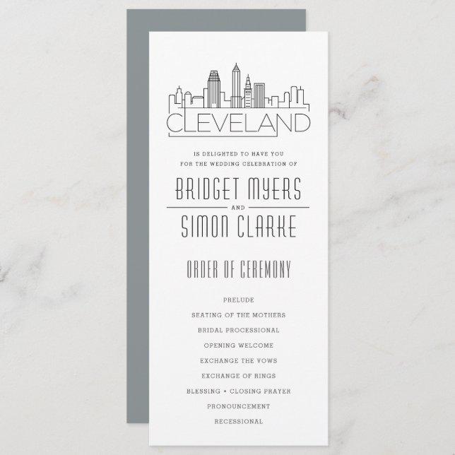 Convites Cleveland Stylized Skyline | Programa Casamento (Frente/Verso)
