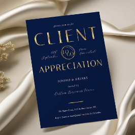 Convites Client Appreciation Day Navy & Gold Logo Company