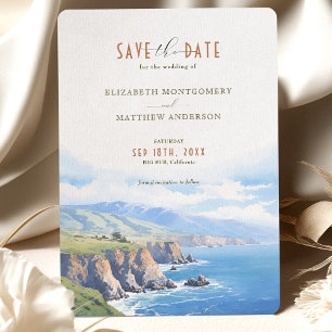 Convites Cliffside Elegante Salve a placa de data - Big Sur