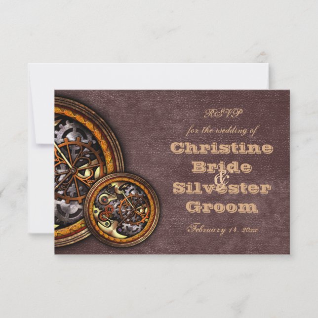 Convites Clocos e Couro, rsvp de casamento (Frente)