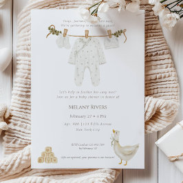 Convites Clothesline Goose Nest Baby Shower Invitation