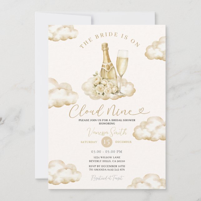Convites Cloud 9 Champagne Elegant Neutral Bridal Shower (Frente)