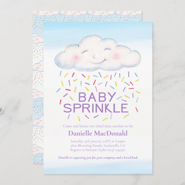 Convites Cloud candy baby sprinkle colorida (Frente/Verso)