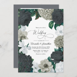 Convites Cloud Gray, Charcoal Slate & Soft White Wedding