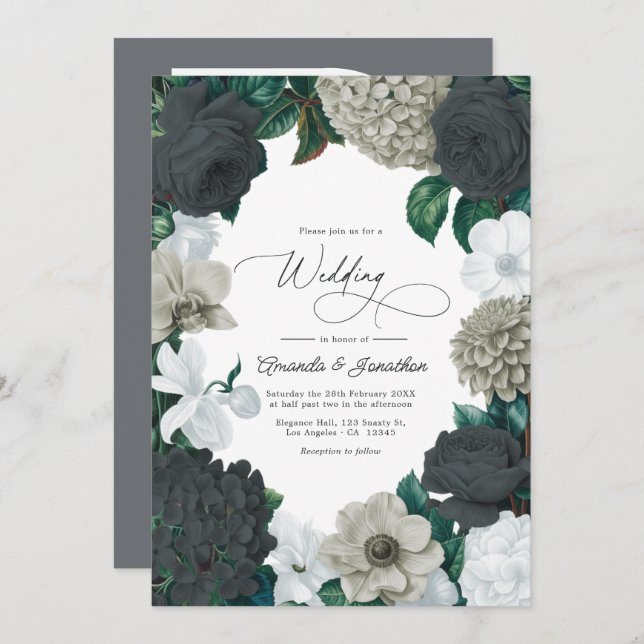 Convites Cloud Gray, Charcoal Slate & Soft White Wedding (Frente/Verso)