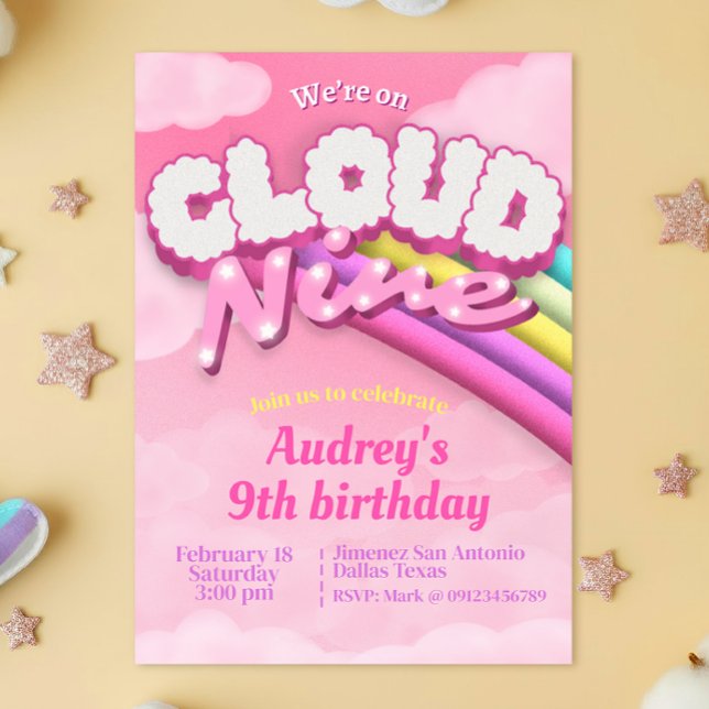 Convites Cloud Nine - 9º aniversário (Cloud Nine - 9th Birthday Invitation)