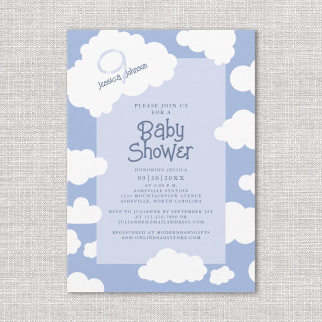 Convites Cloud Nine 9 Chá de fraldas Festa Branca (Cloud Nine 9 Baby Shower Cute Whimsical Party Invitation)