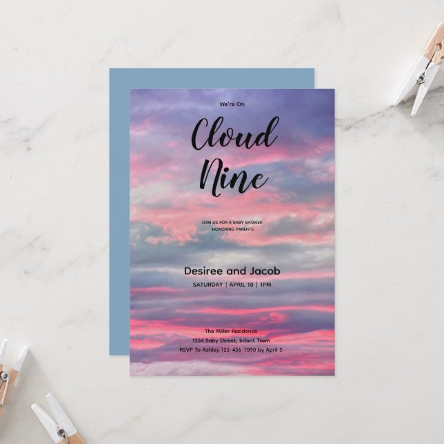 Convites Cloud Nine Baby Boy Shower Invitations (Frente/Verso In Situ)