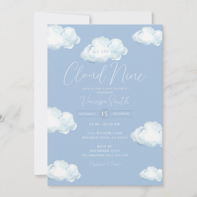 Convites Cloud Nine Baby Shower Blue Cloud (Frente)