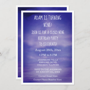 Convites Cloud Nine Birthday Boys Girls 9th Blue Art Dreamy