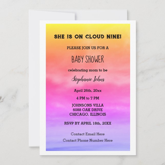 Convites Cloud Nine Chá de fraldas QR Code Baby Girl Pink A (Frente)
