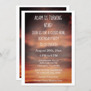 Convites Cloud Nine Festa de aniversário 9ª Idade Personali