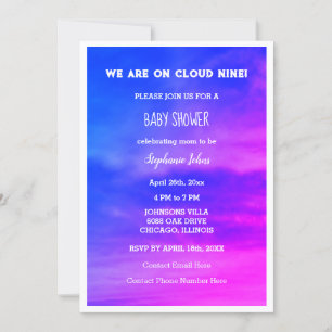 Convites Cloud Nine Girl Chá de fraldas Blue Pink Colorida
