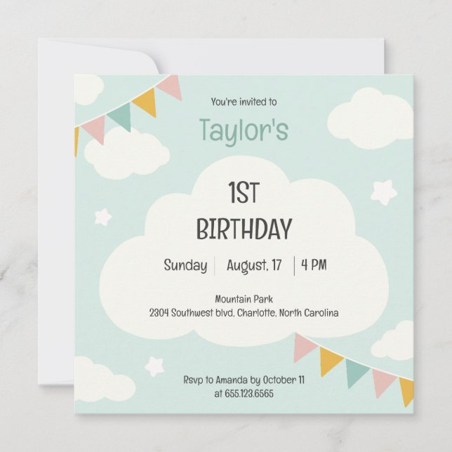 Convites Clouds party flags baby first birthday invitation (Frente)