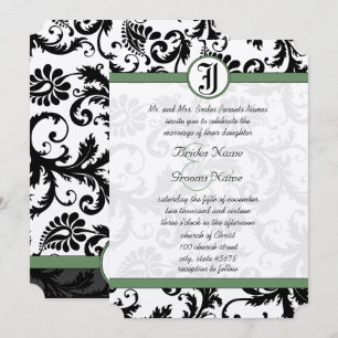 Convites Clover Green Damask Swirls Wedding Invitation
