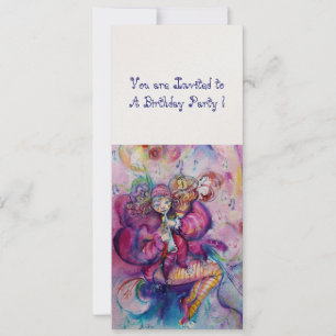 Convites CLOWN MUSICAL, azul-rosa, metálico-dourado