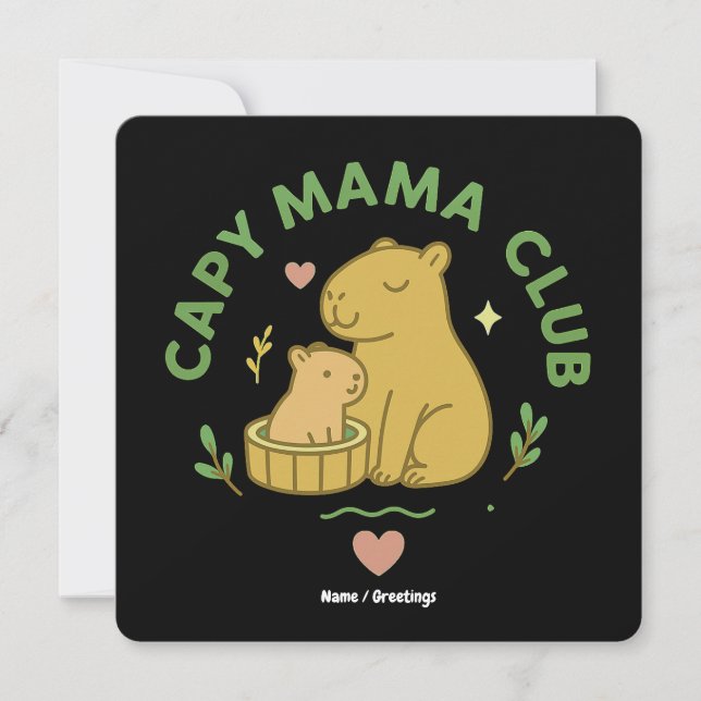 Convites Clube Capy Mama Fofa Mamãe e Bebê Capivara Retrô  (Frente)