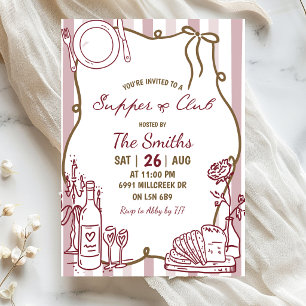 Convites Clube de Jantar Manuscrito Beige Doodle