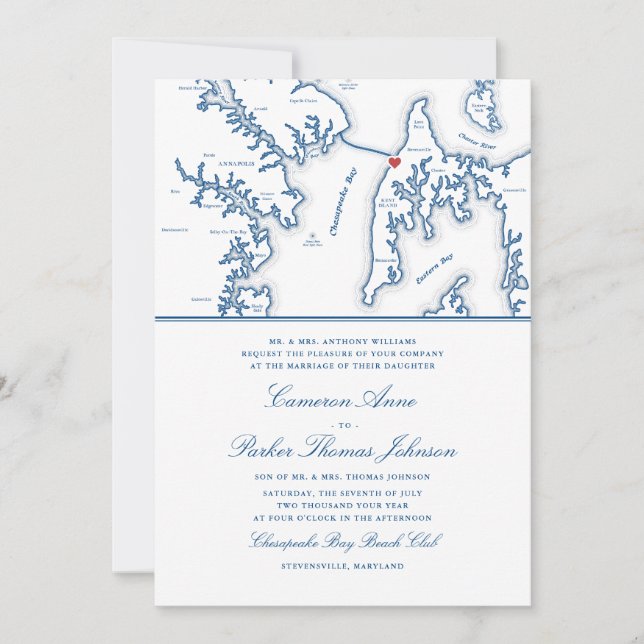 Convites Clube de Praia Formal Chesapeake Bay Azul Marinho  (Frente)