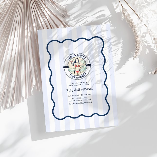 Convites Clube de Praia Preppy Tinis & Bikinis despedida de (Preppy Pool Club Tinis & Bikinis Bachelorette Invitation)