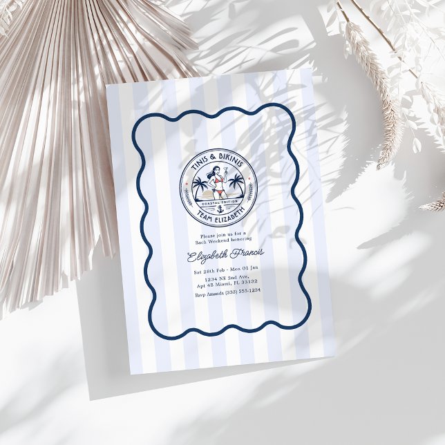 Convites Clube de Praia Preppy Tinis e Bikinis despedida de (Preppy Beach Club Tinis & Bikinis Bachelorette Invitation)