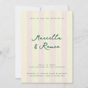 Convites Clube de Tênis com Listras Verticais Rosa e Amarel