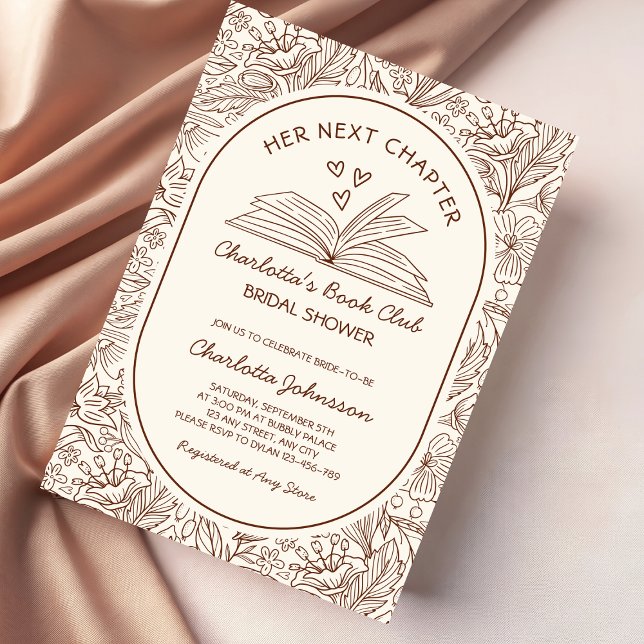 Convites Clube do Livro Capítulo Seguinte Chá de Noiva Marr (Next Chapter Book Club Brown Bridal Shower Invitation)