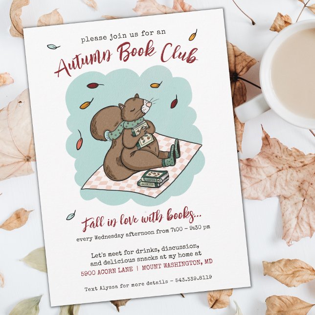 Convites Clube do Livro de Queda (Autumn Squirrel Book Club Invite)